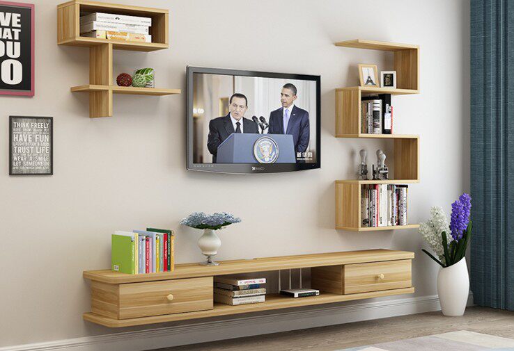 墙上转角电视柜圆角影视置物架挂墙电视机两侧背景墙电视柜