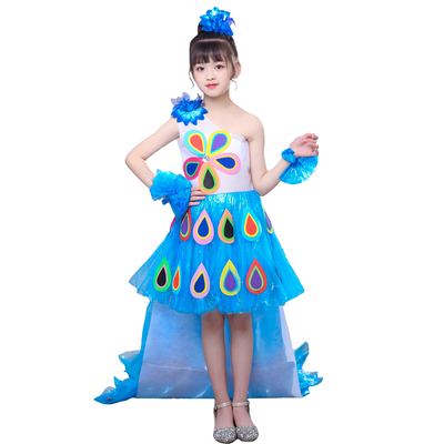 儿童环保服装亲子时装秀走秀演出服半成品diy手工材料自制孔雀裙