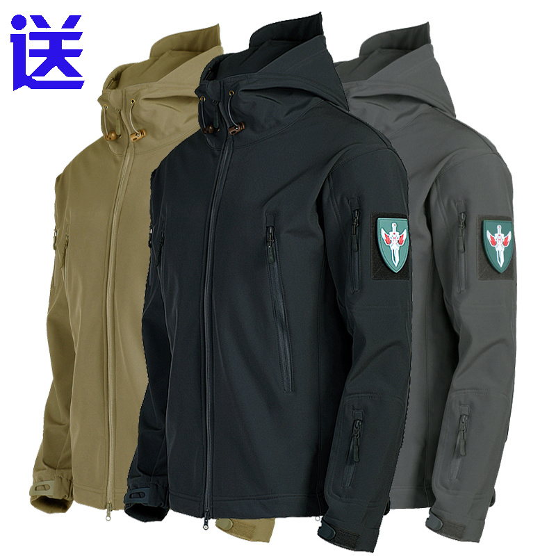 户外战术鲨鱼皮中款加绒保暖三合一冲锋衣防水秋冬特种兵软壳衣男