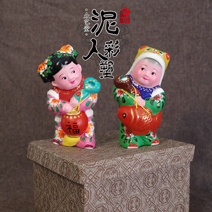 包邮正品天津泥人张彩塑泥塑娃娃结婚礼品特色工艺品泥人摆件可爱