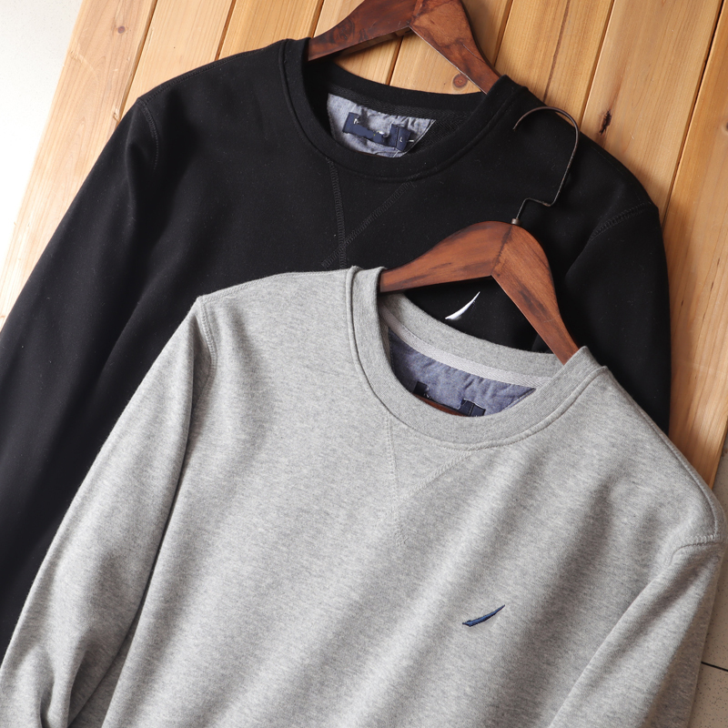 出口老美 质感大赞 外贸剪标秋冬男刺绣毛圈卫衣套头圆领上衣外套