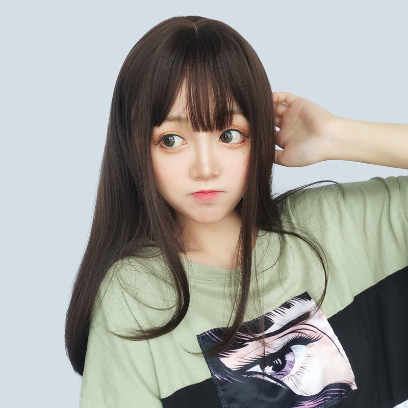 也萌瓜子脸假发女软妹可爱可爱齐刘海仿真隐形无痕自然逼真长直发