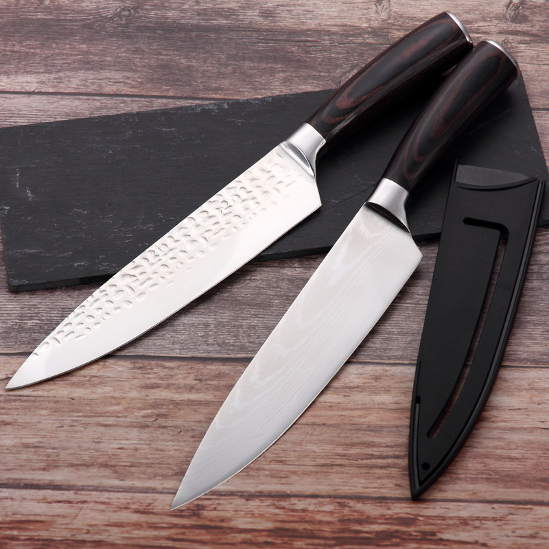 进口彩木柄花纹锤纹厨师切肉切肉刀刀片主厨德国菜刀