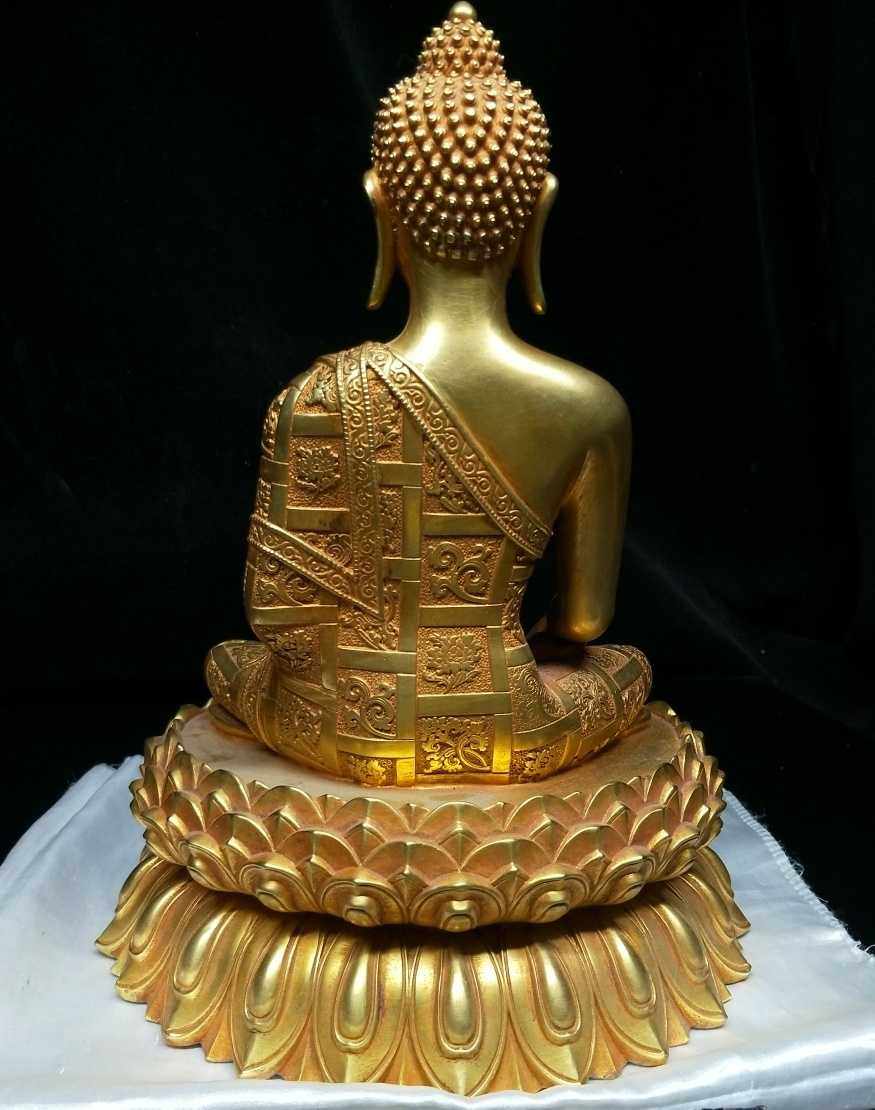 老金紫铜全鎏金高24公分5公斤释迦牟尼三宝金佛摆件摆件