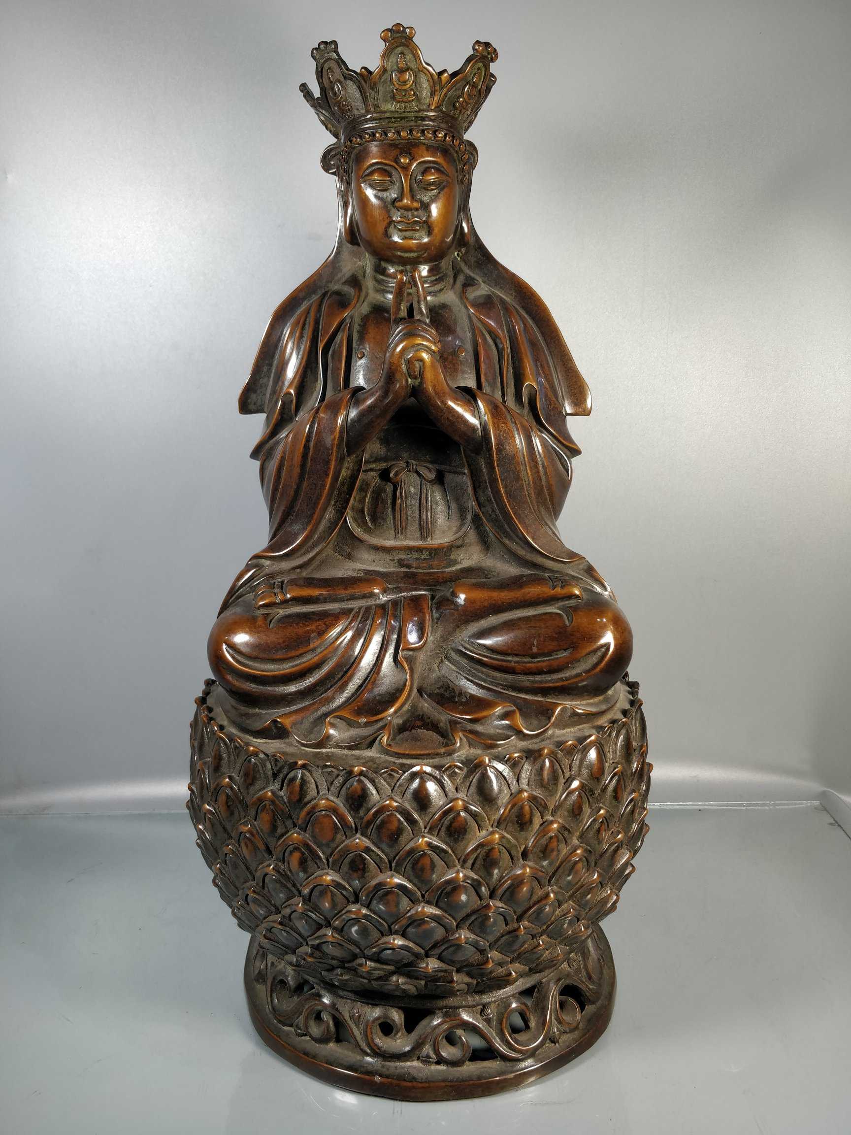 老件纯铜紫铜永乐年施坐佛莲花阿弥陀佛摆件圣诞礼品