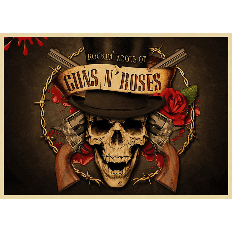 枪炮与玫瑰摇滚乐队装饰画枪花音乐海报牛皮纸复古画报无框画
