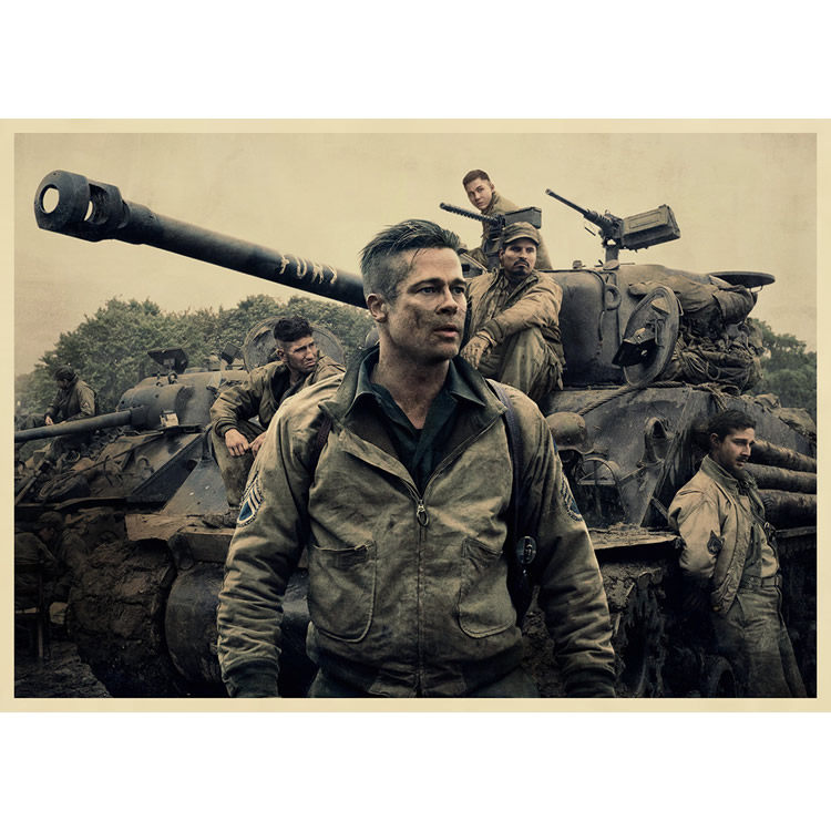 狂怒电影海报 布拉德皮特海报 牛皮纸海报 二战复古怀旧画装饰画