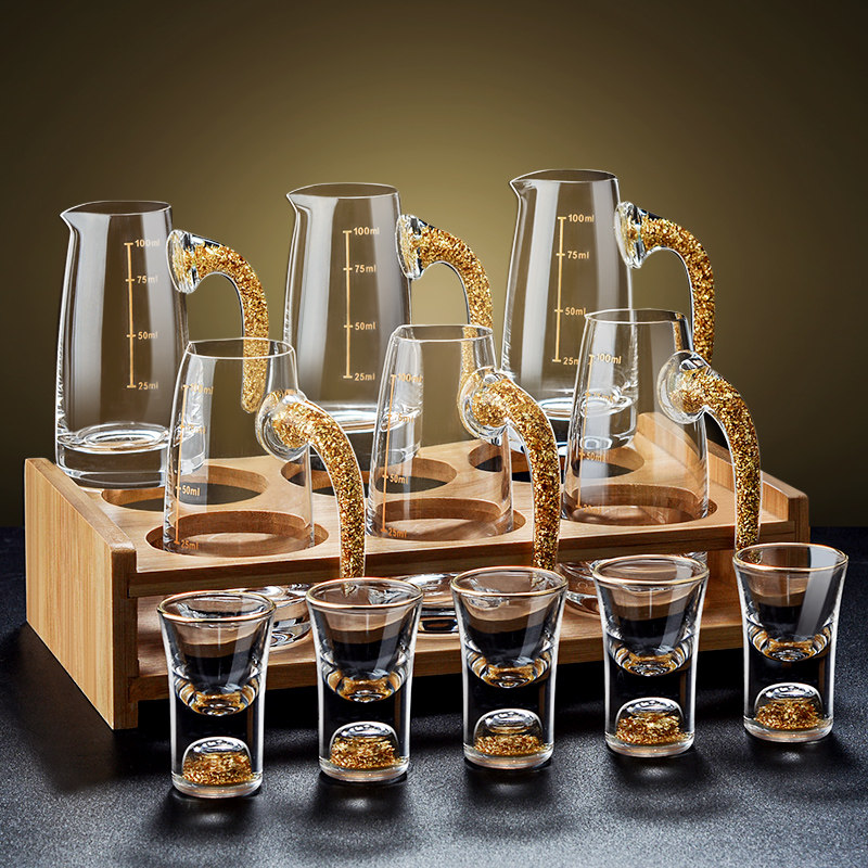 高端金箔酒器酒杯白酒家用水晶套装酒具创意白酒杯