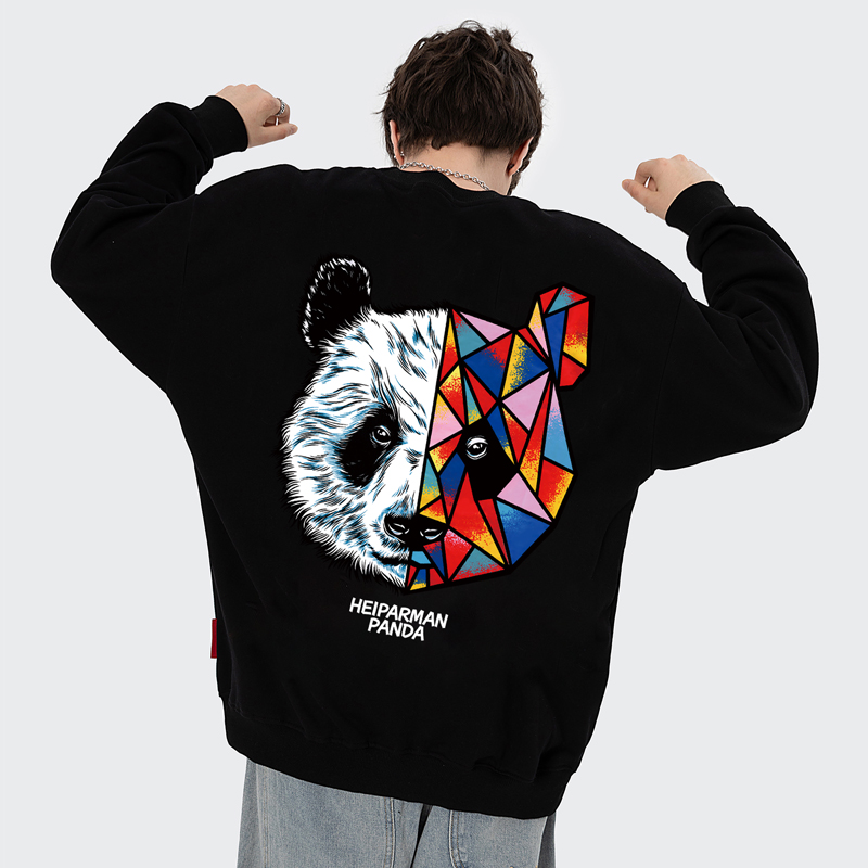 嘿帕HEIPAR 嘻哈潮牌熊猫卡通圆领卫衣青年男女宽松情侣ins外套厚