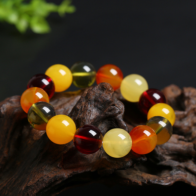 天然蜜蜡七彩多宝手串手链二代琥珀男女士手饰血珀金珀花珀念佛珠