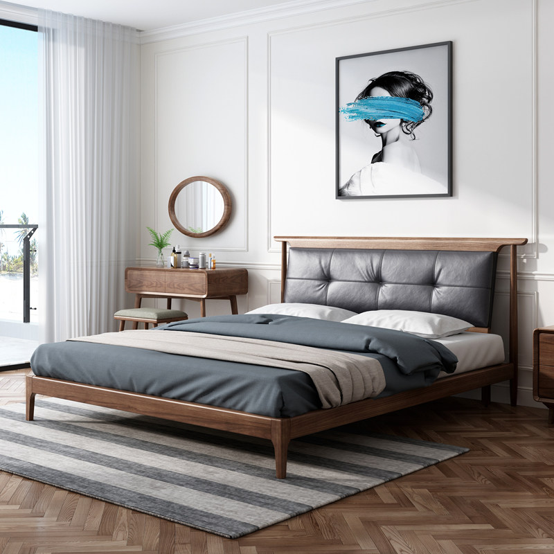 北欧实木木床18米双人床主卧现代简约小户户型大床实木床