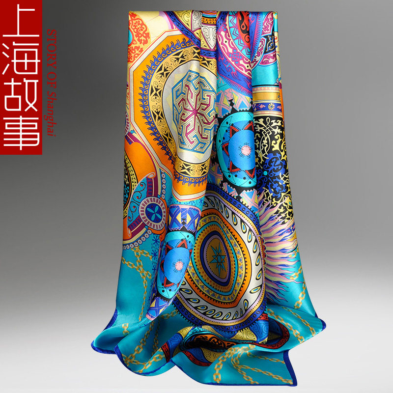 上海故事真丝丝巾女桑蚕丝围巾90x90超大方巾妈妈围巾