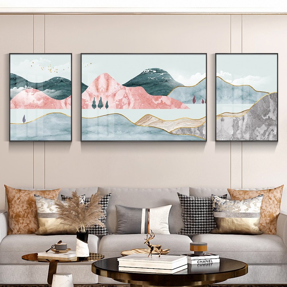 瓷画现代轻奢客厅装饰画墙壁三联北欧抽象简约现代装饰画