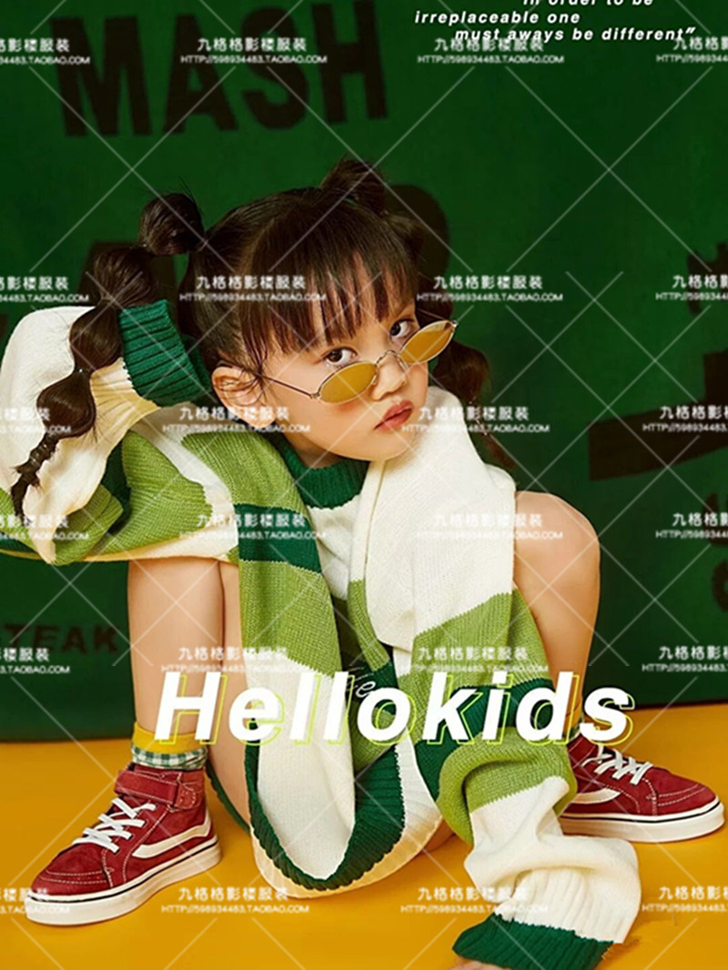 影楼大童女孩毛衣写真个性艺术照儿童主题摄影服装模卡杂志风潮拍