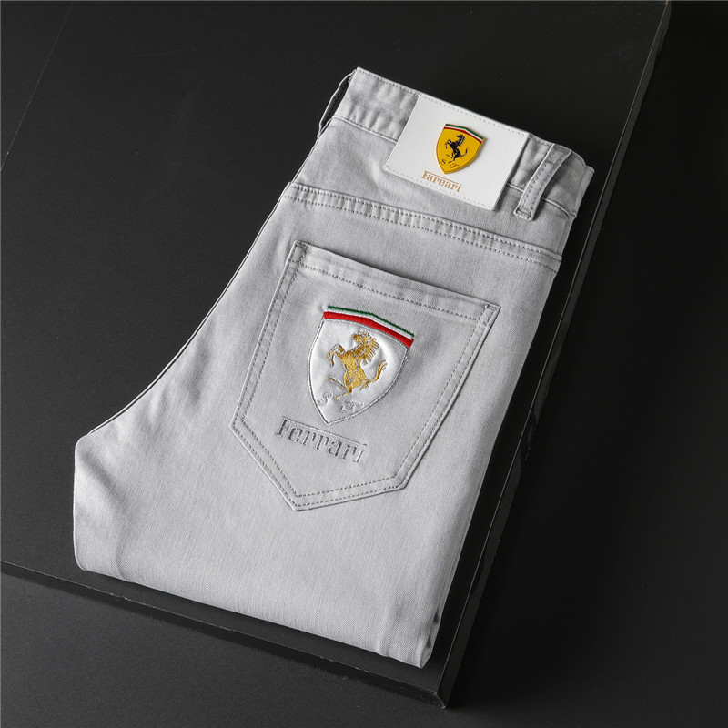 欧洲站高端灰白色牛仔裤男夏季薄款弹力修身潮流简约休闲裤子潮牌