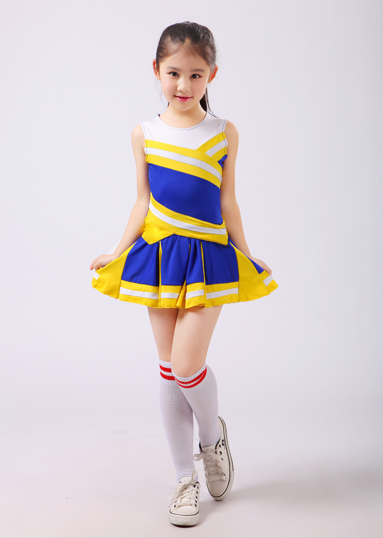 儿童啦啦操中小学啦啦队服装幼儿园百褶裙演出服运动会蓝色儿童演出服
