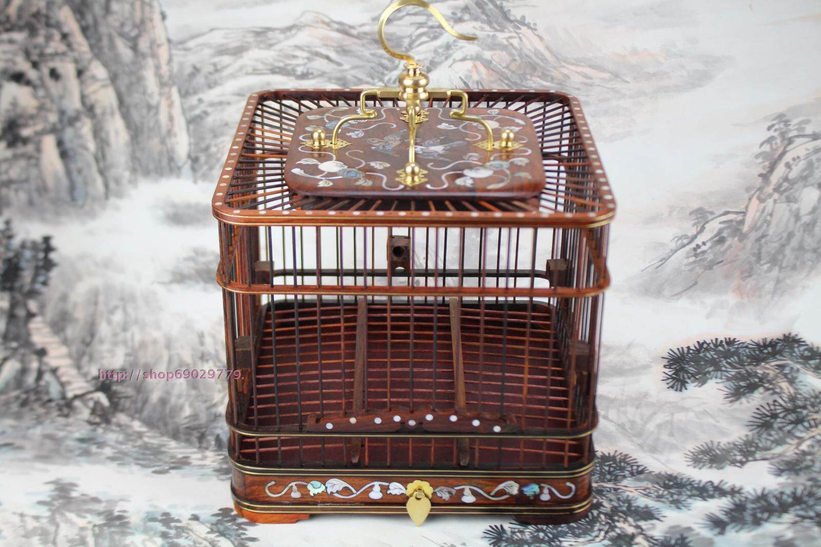 鸟笼螺钿方形红木红木鸟彩贝镶嵌乌木紫光绣眼鸟笼