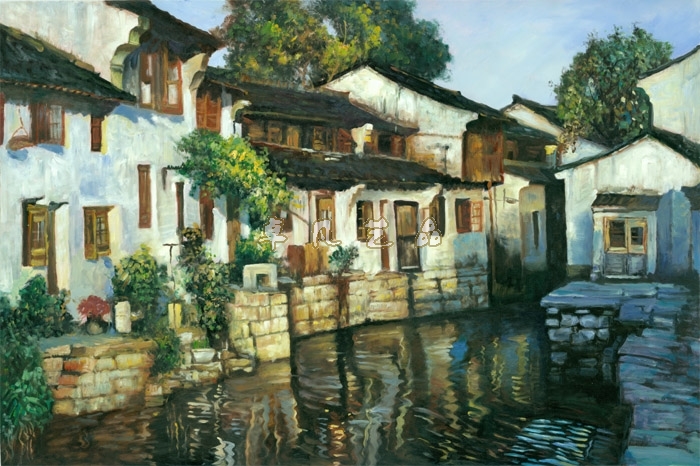 油画特价孤品江南水乡风景手绘画布欧式街景写实油画