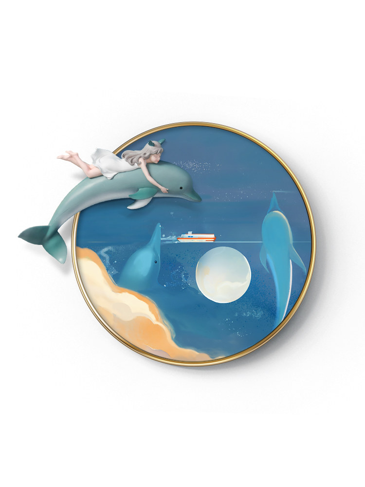 北欧卧室装饰画3d立体海豚实物现代餐厅背景墙现代装饰画