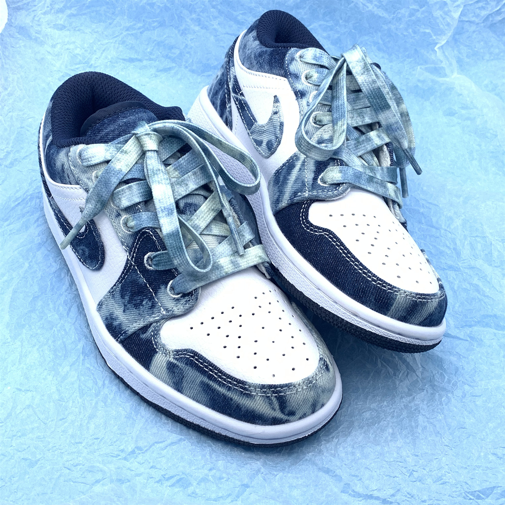 适配空军一号配饰扎染鞋带af1aj水洗丹宁牛仔潮流鞋带