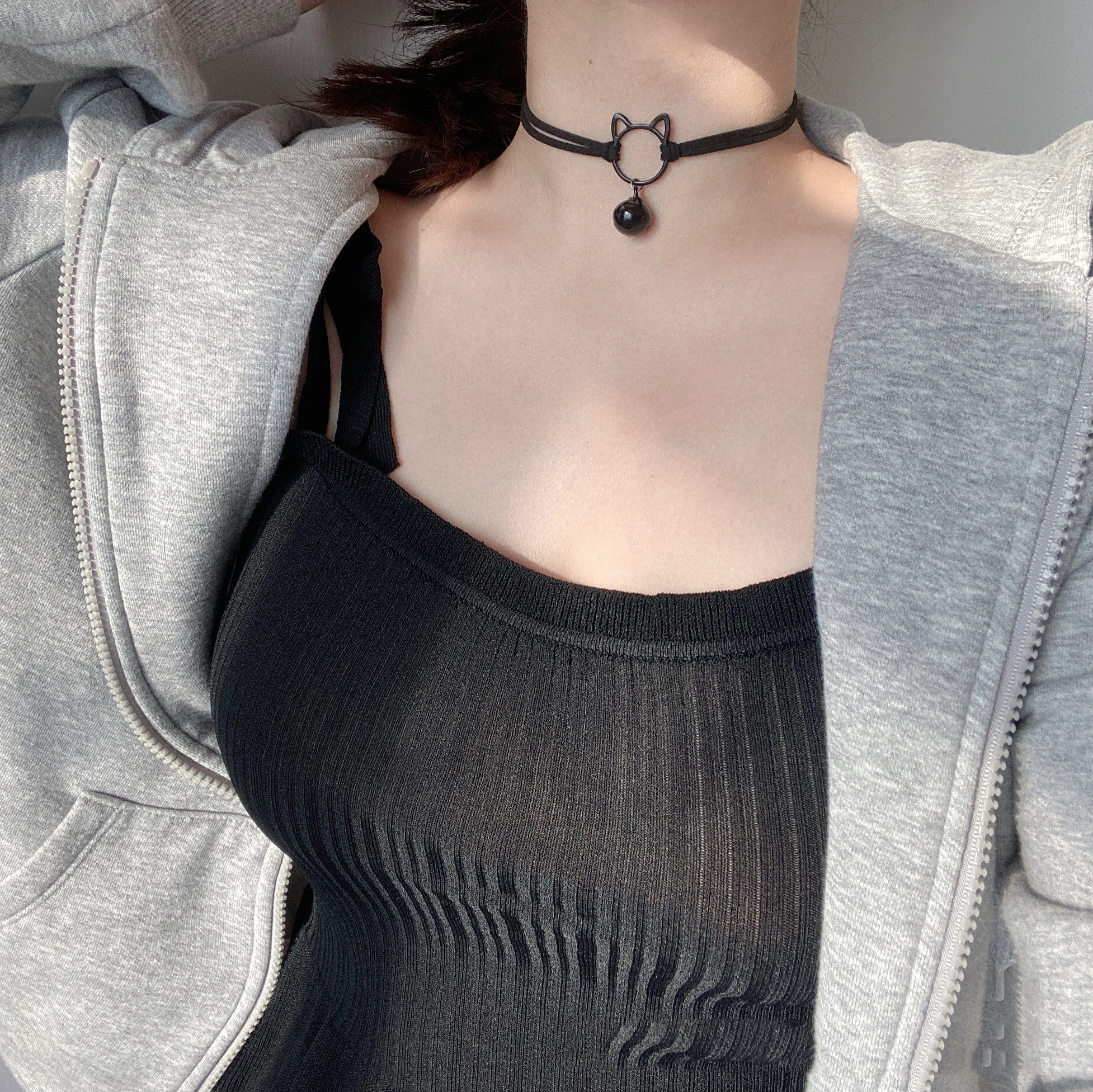 甜酷辣妹铃铛猫暗黑猫咪锁骨学生项链颈带项圈项链