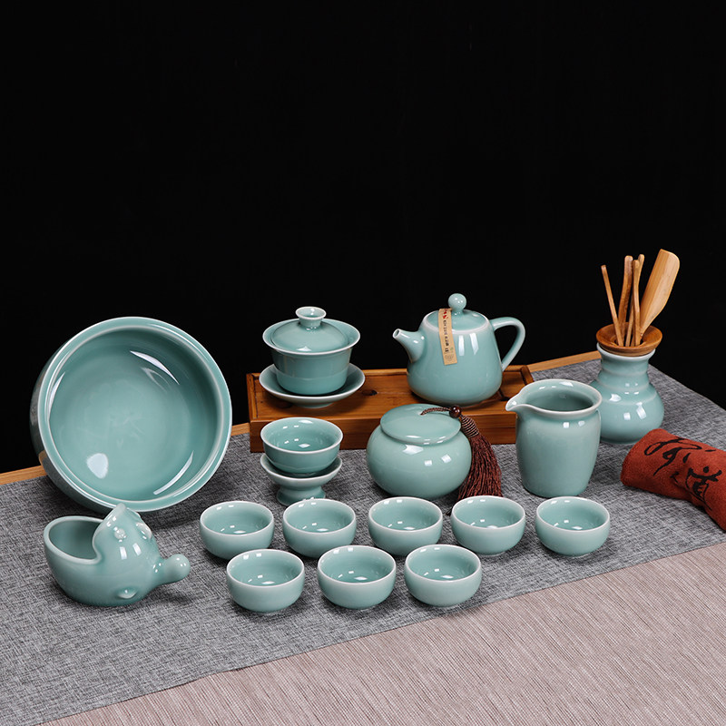御茗青瓷整套高档功夫茶具陶瓷手工哥窑开片冰裂茶具套装家用送礼