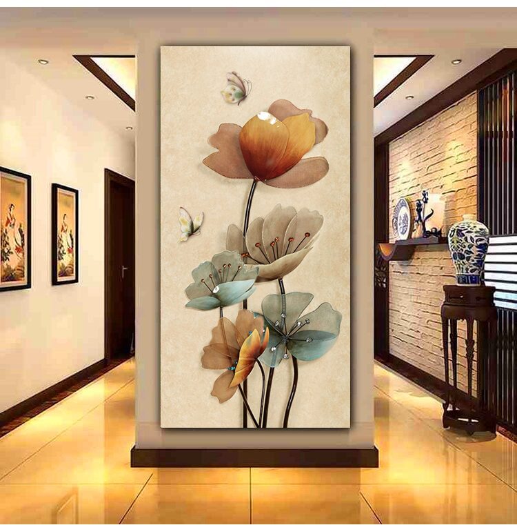 现代客厅玄关装饰画酒店宾馆走廊过道挂画竖款墙画招财风水画无框