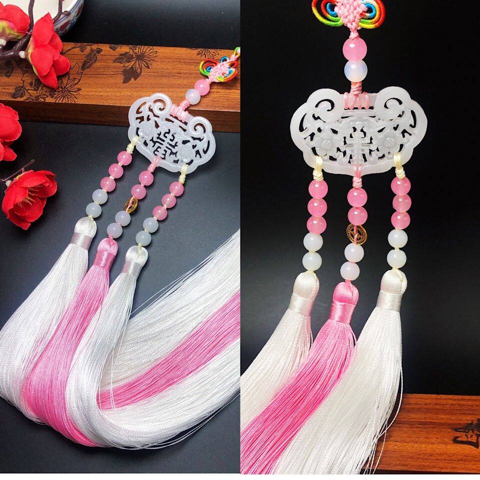 汉服装饰品古风白玉树脂镂空流苏挂件中国国风其它首饰