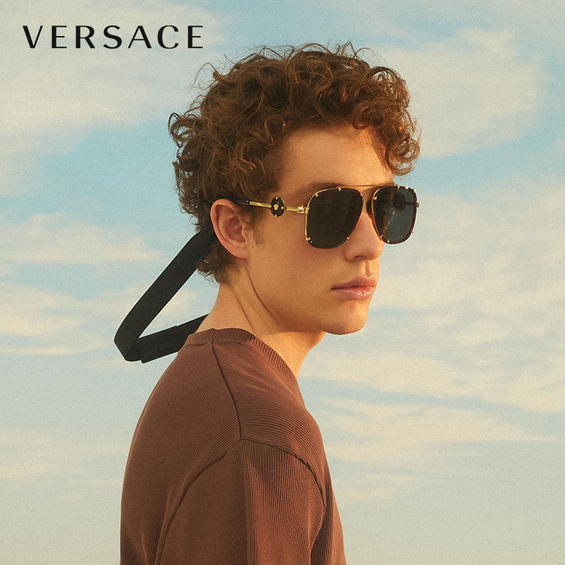 versace范思哲墨镜新款飞行员金属太阳镜时尚潮流眼镜0ve2232太阳眼镜