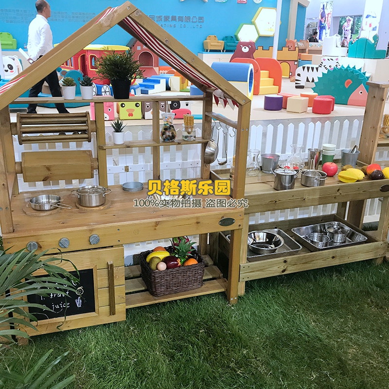 户外厨房幼儿园过家家儿童角色扮演木制操作台水槽组合过家家玩具