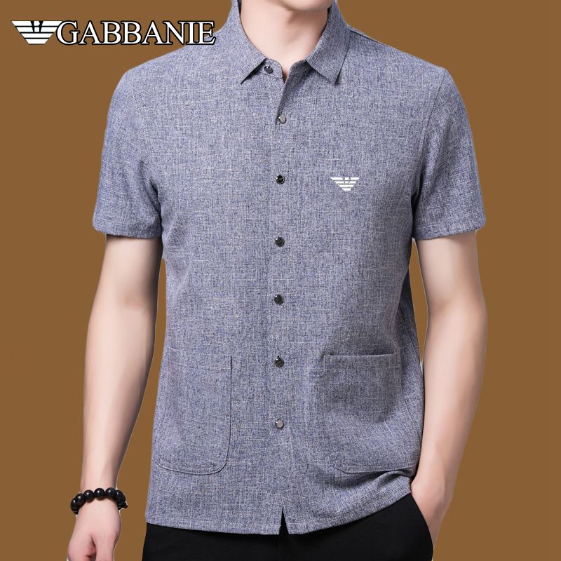 2022年夏季新款亚麻短袖衬衫男装翻领休闲立领免烫棉麻半袖衬衣男