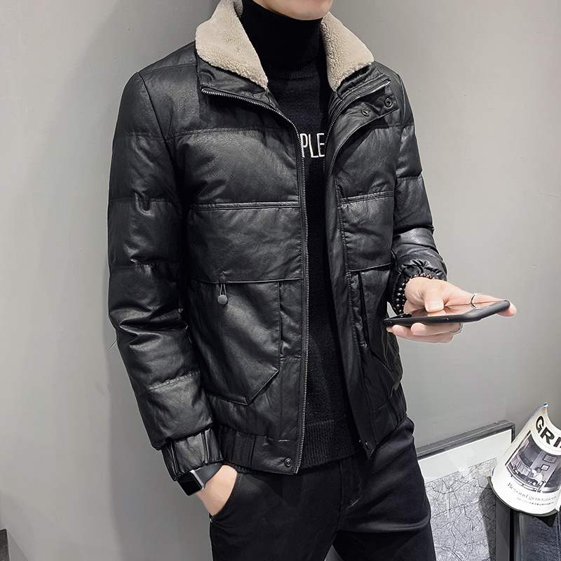 秋冬季2021新款男士夹克潮流羊羔毛领短款皮棉衣外套加厚羽绒棉服
