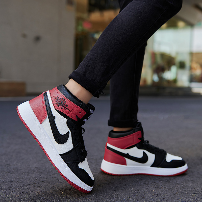 回力aj1高帮女鞋冬季加绒2021新款爆款红色高帮鞋