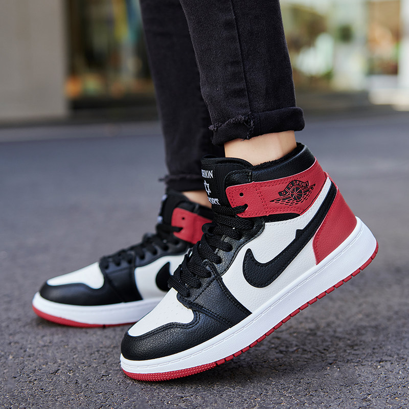 回力aj1高帮女鞋冬季加绒2021新款爆款红色高帮鞋