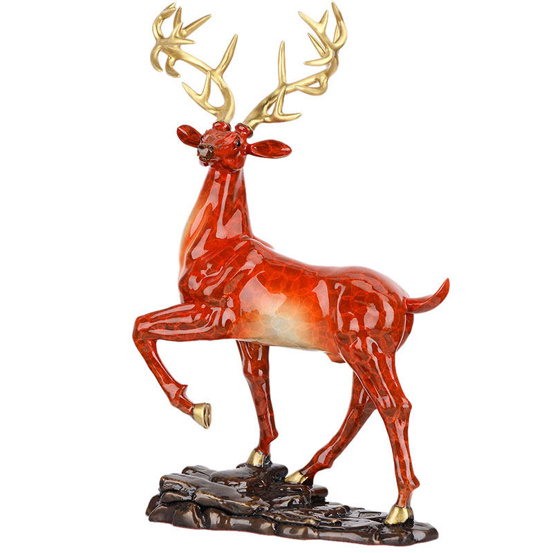 风水阁铜鹿摆件一路高升客厅办公桌中式创意家居装饰品摆件