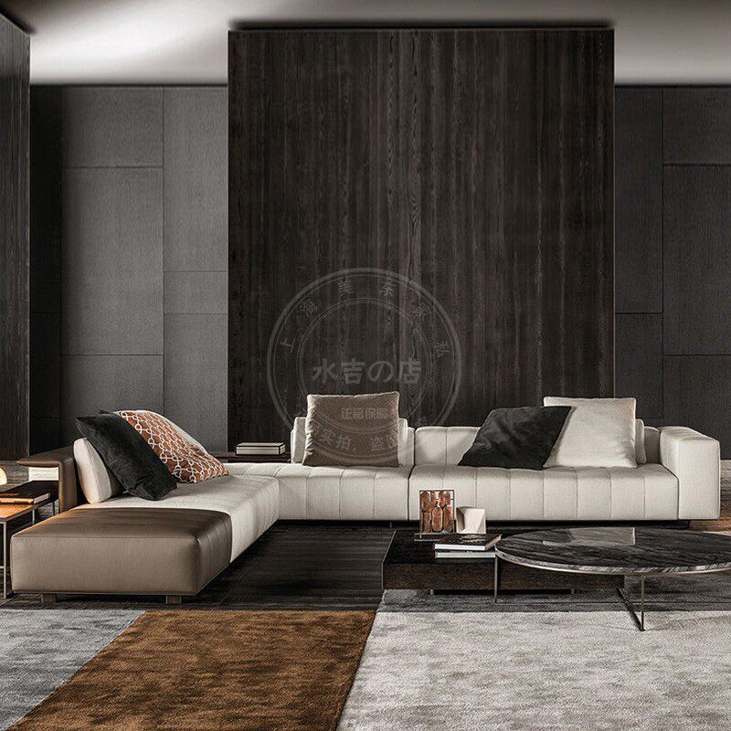 意式轻奢极简minotti沙发设计师皮艺大户型别墅客厅l组合转角沙发