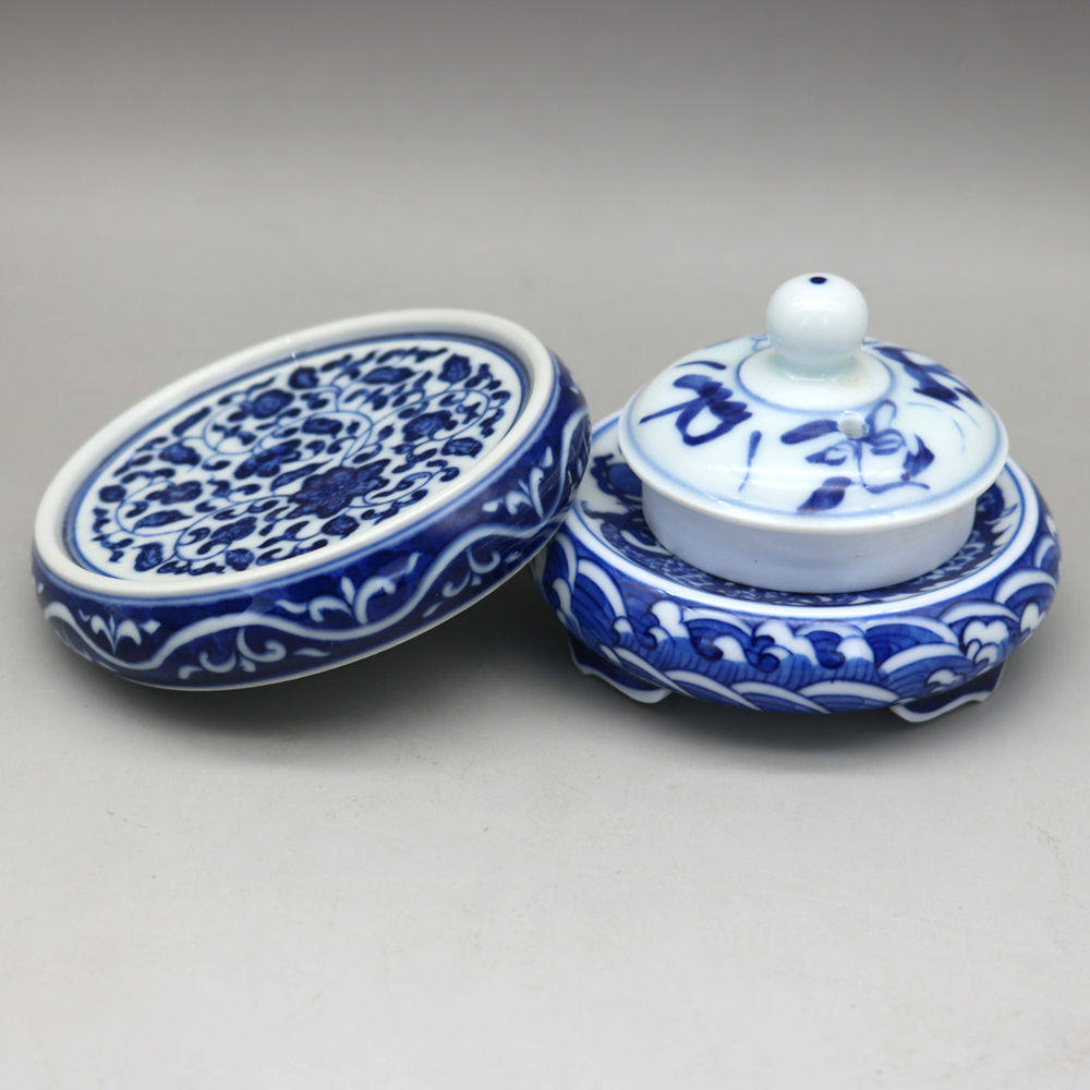 景德镇手绘缠枝莲青花盖置托 盖子架 茶盖陶瓷茶壶盖茶道茶具配件-mc