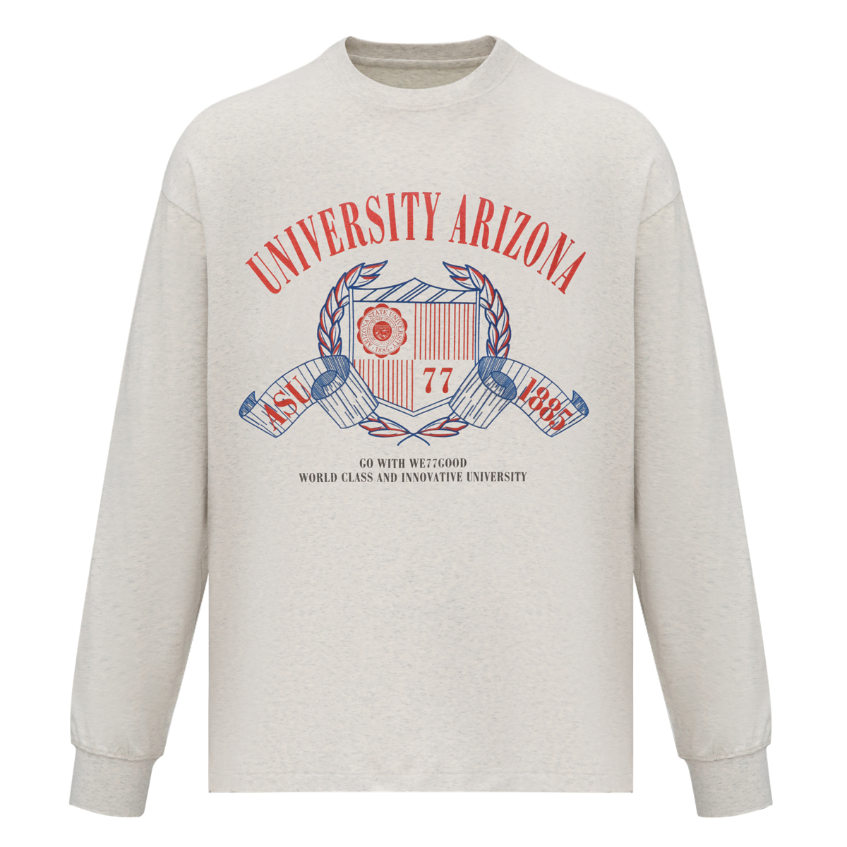 POPWAVE 美式复古校园徽章亚利桑那州立大学男女情侣款圆领长袖潮