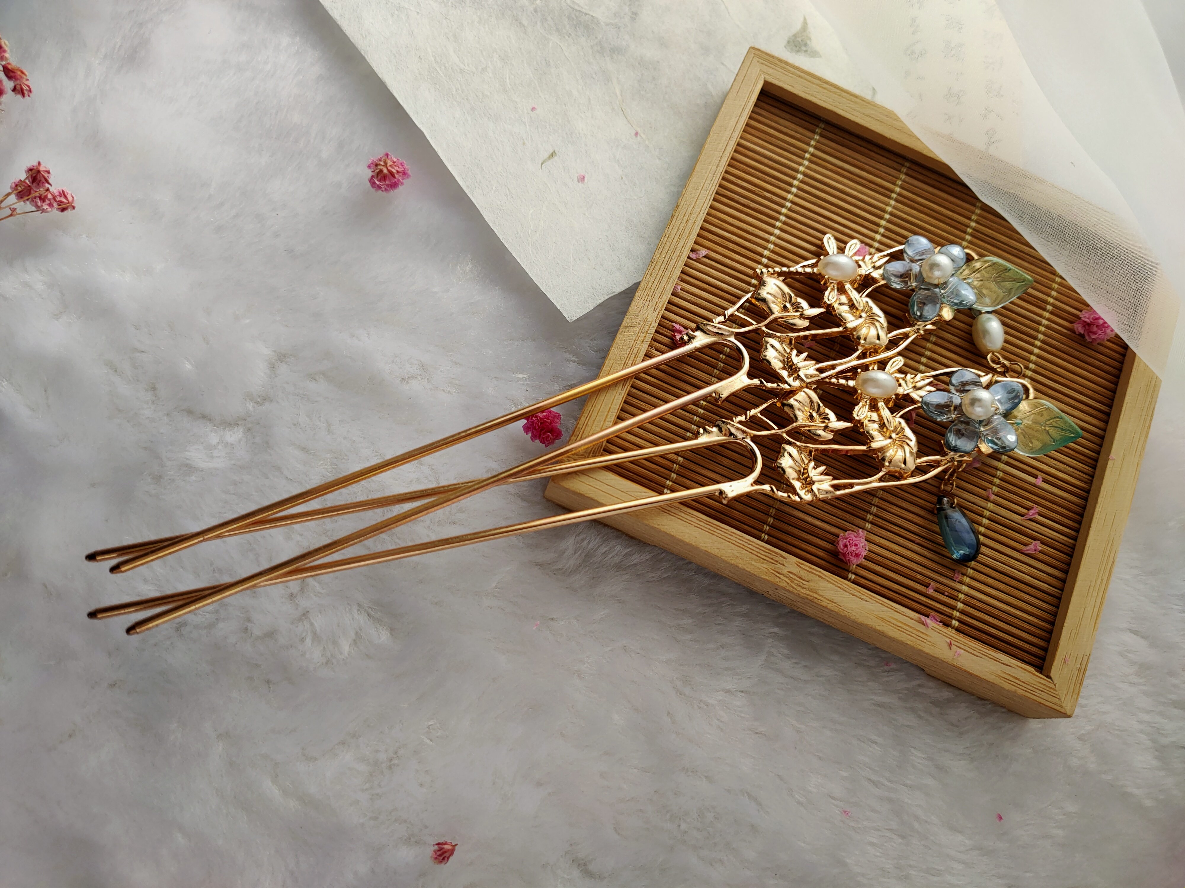 君兮荷叶月牙琉璃发钗流苏发簪步摇发饰