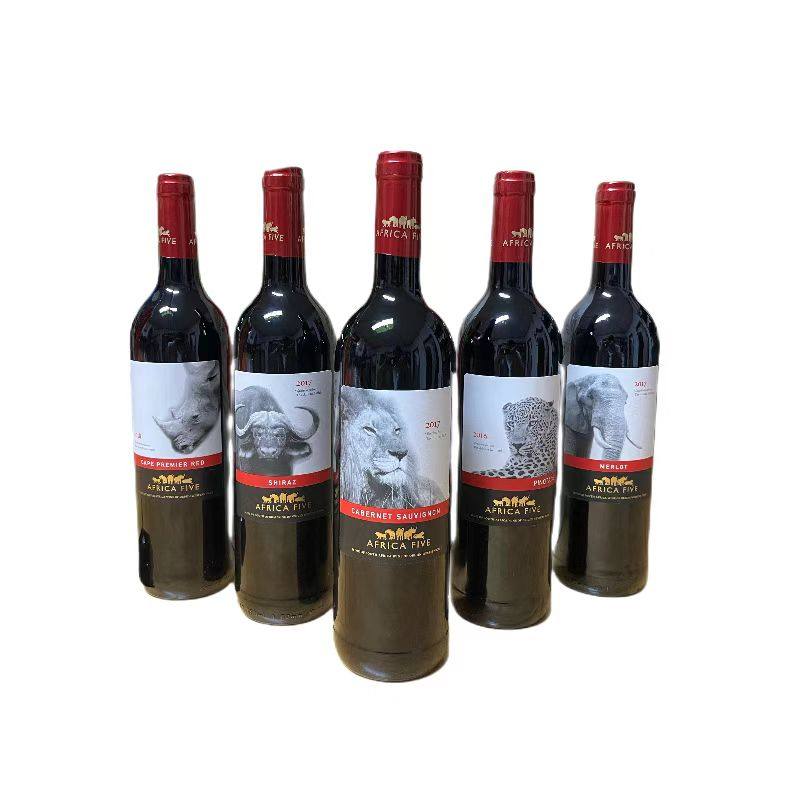 顺丰包邮南非红酒africafive非洲五兽干红葡萄酒五种口味750毫升