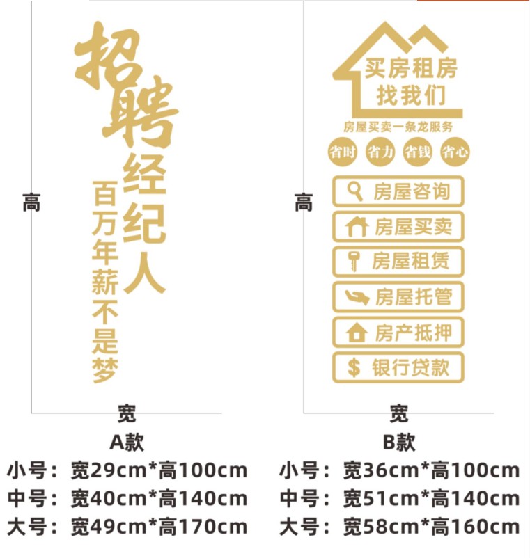 房产中介房屋租售玻璃门贴纸房源橱窗装饰招聘广告文字墙贴