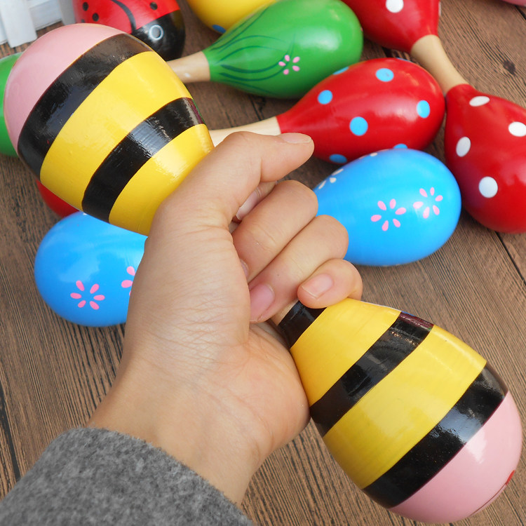 木制个月婴幼儿宝宝沙锤手抓握摇铃双头沙锤乐器沙锤