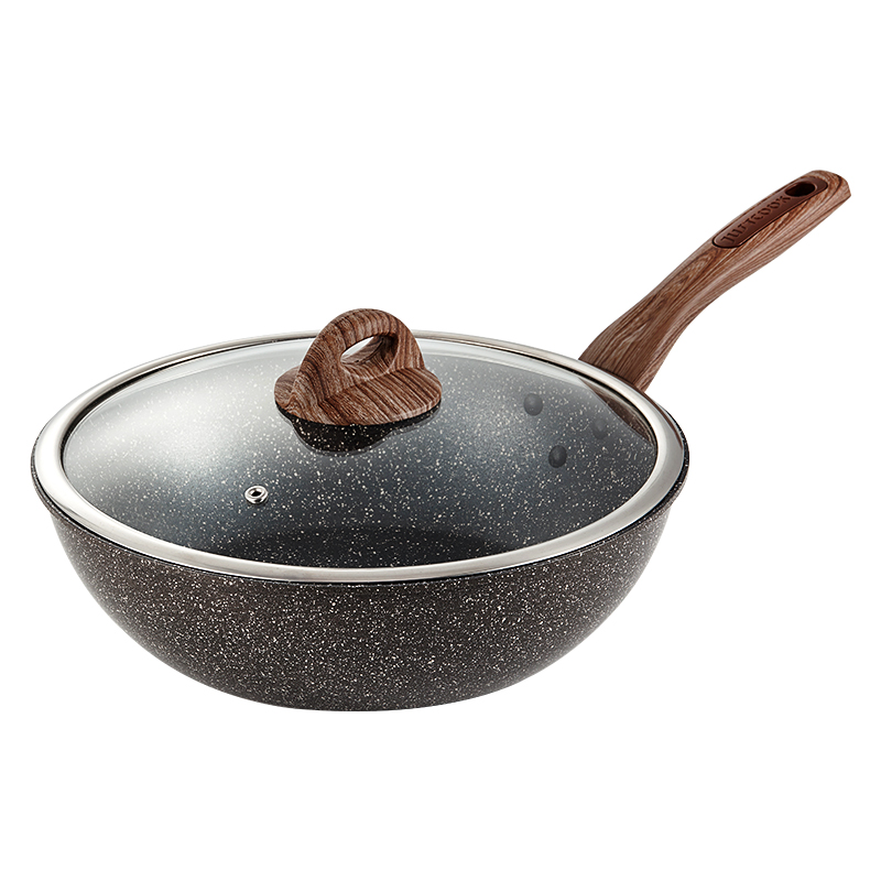 麦饭石炒锅加深深厚不粘锅平底锅煎锅大炒菜锅家用炒锅