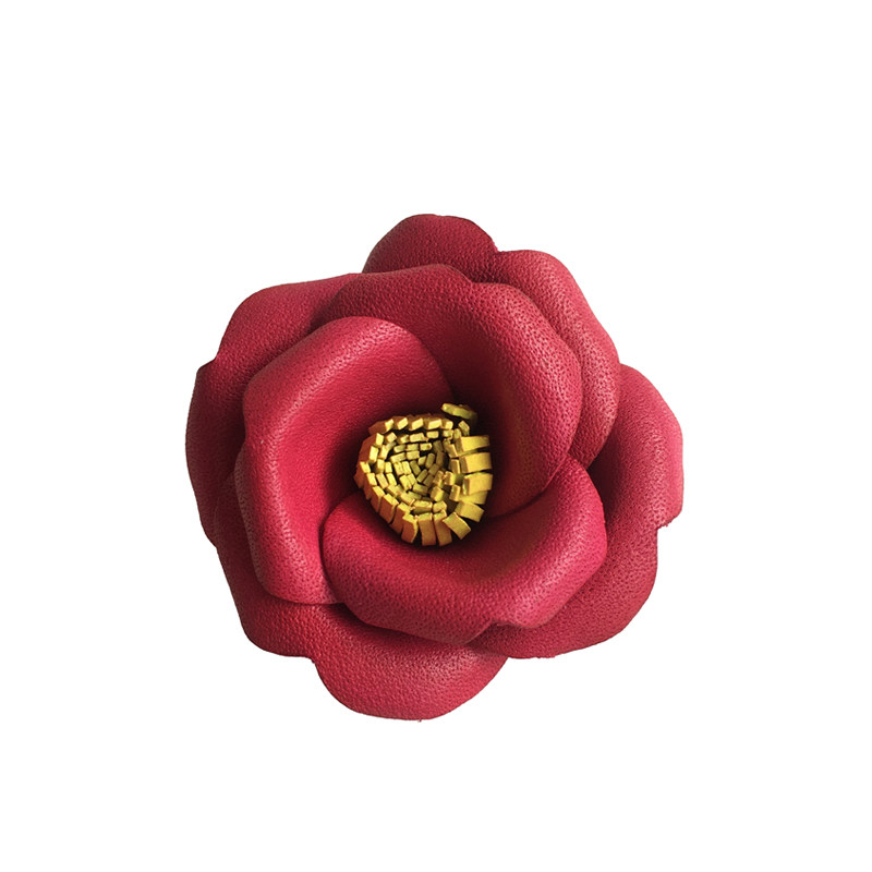 送你一朵小红花配饰立体真皮花朵山茶花胸针红色胸针