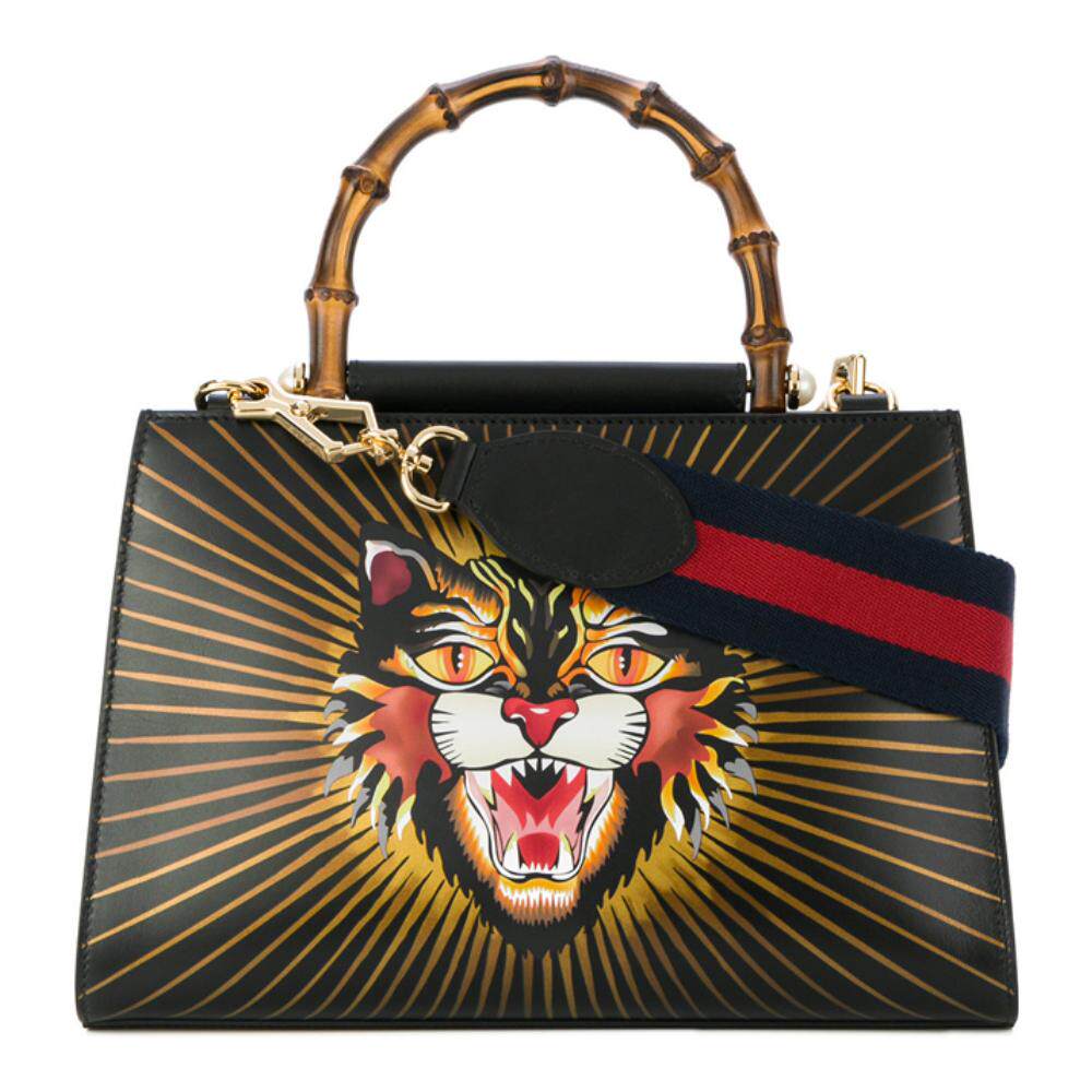 gucci/古驰 18春夏新品虎头印花竹节手柄时尚女包手提单肩包
