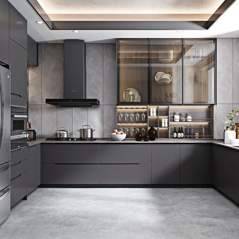 欧派橱柜厨房柜子整体组装开放式石英石台面工业风唐古拉厨柜定金