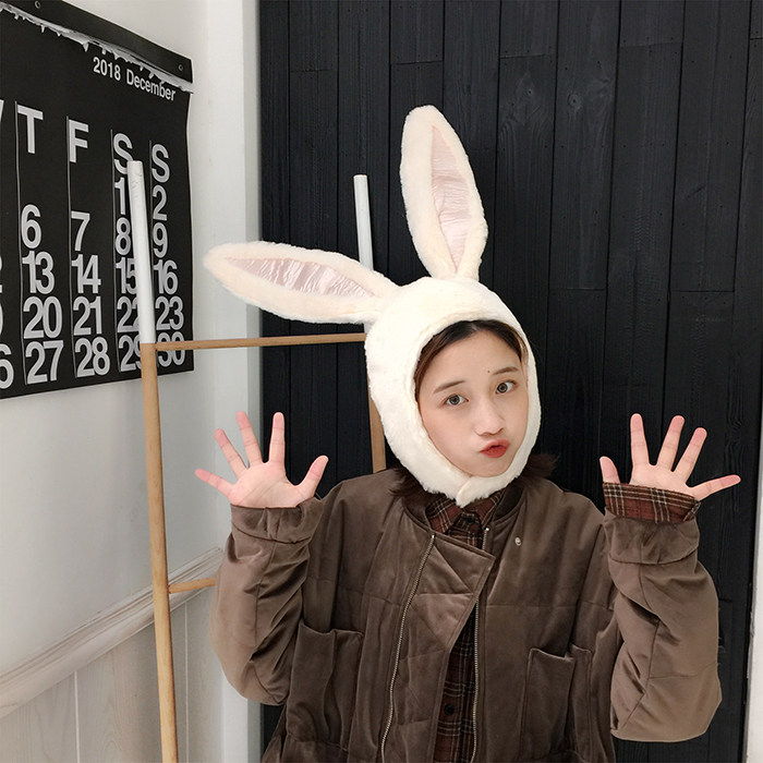 少女网红卡通软萌小兔子耳朵毛绒头套帽子可爱帽子