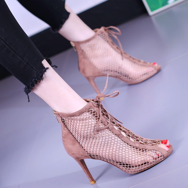 细跟性感鱼嘴高跟鞋2020新款夏季凉鞋镂空绑带时装凉鞋