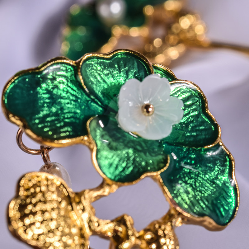 发簪汉服头饰古装超长盘发荷叶百搭发钗淡水发饰