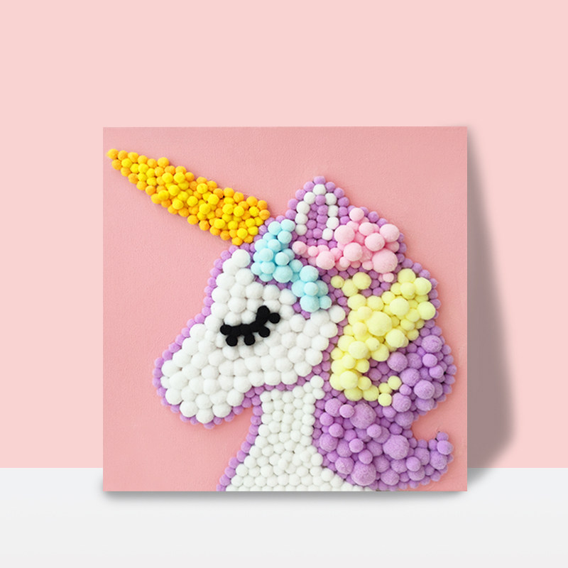 diy手工粘画毛球儿童公主画材料包绘本卡通益智贴画毛球画diy手工